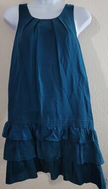 Lost April Blue Sleeveless Ruffled Mini Dress Small Pleated Bodice Soft Flowy